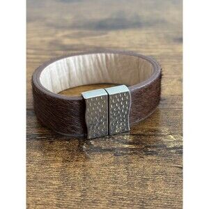 Rustic Cuff Haley Genuine Leather Brown Silver Magnetic Closure Bracelet w/bag